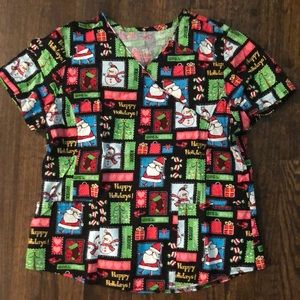 Happy holidays scrub top